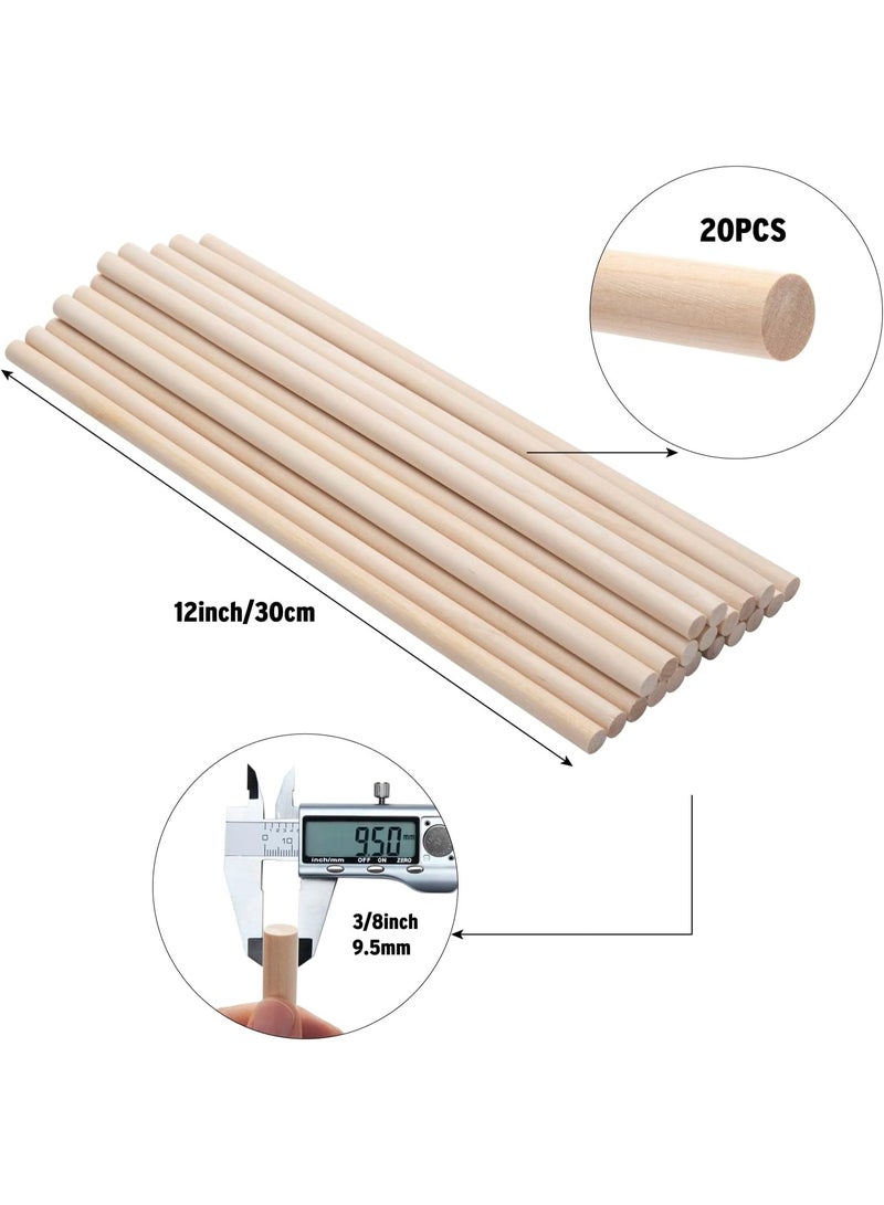 العصي الخشبية ، 20 عصي خشبية مستديرة ، تستخدم للحرف ، العصي الخشبية الصلبة غير المكتملة ، تستخدم للفن والحرف ، دعم الكعكة المتطبقة ، وعصي شريط الزفاف - Image 3